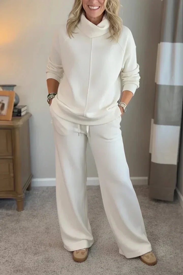 Aivra | Women's Turtleneck Long Sleeve Wide Leg Two-Piece Set with Pockets