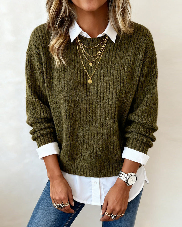 Women's Sweater with Shirt Effect in Soft Knit