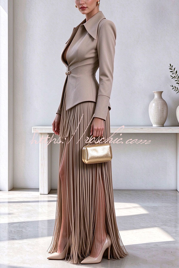 Maderia Structured Blazer & Tassel Skirt Two-Piece Set
