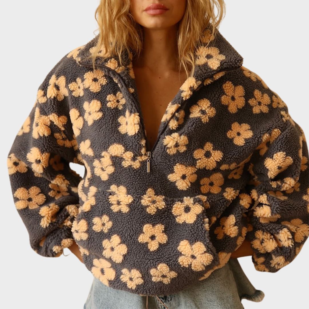 Women's Floral Quarter Zip Sweater - Cozy & Stylish Pullover