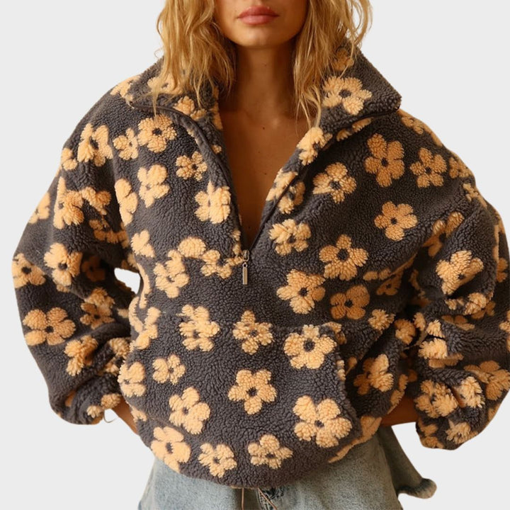 Women's Floral Quarter Zip Sweater - Cozy & Stylish Pullover