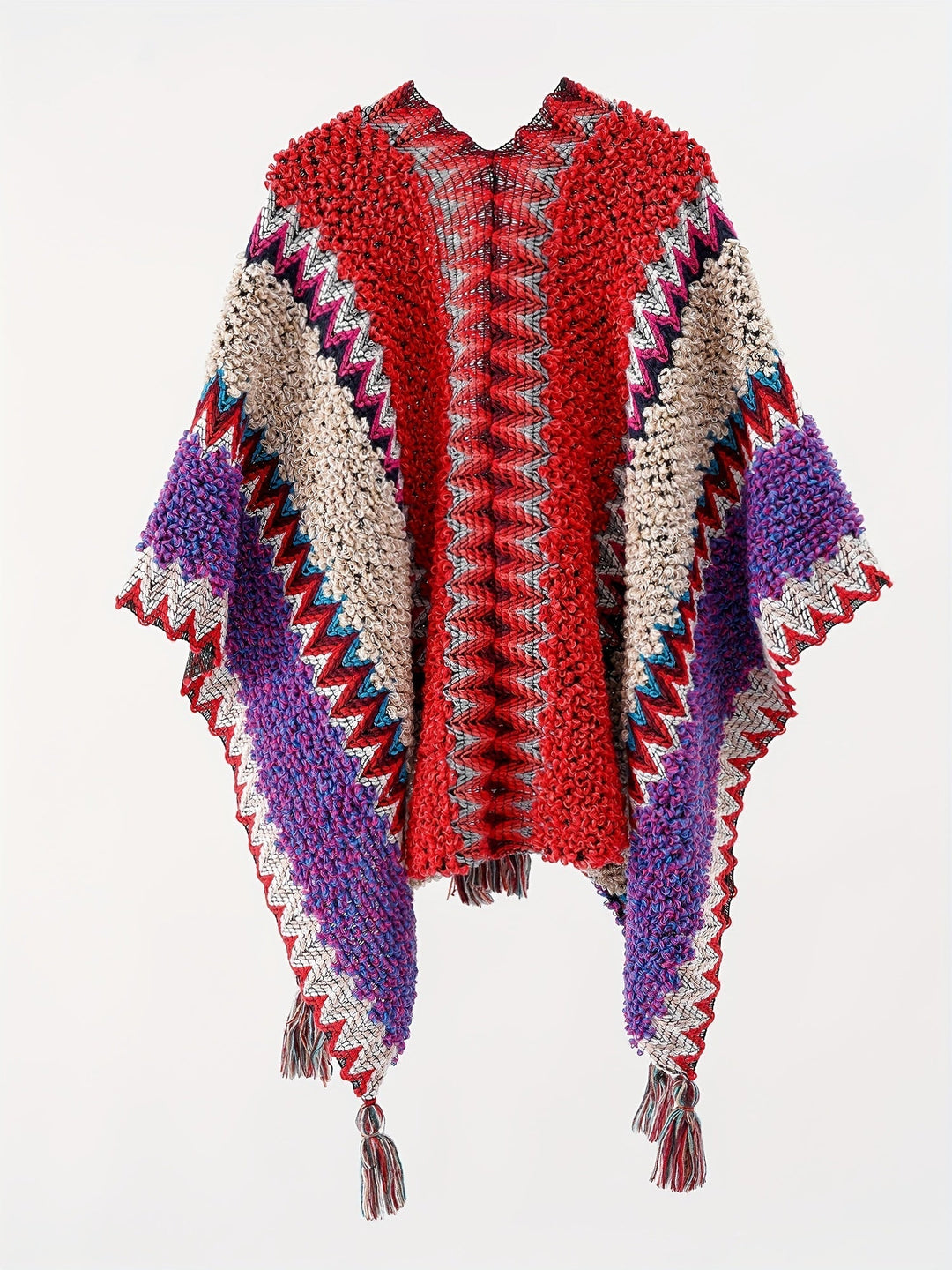 Briana Blanket with Tassels and Stripe Pattern Cape Travel Jacket, view 5 - Elena Harper