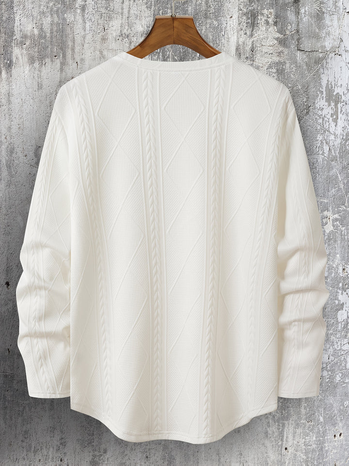 Lyman Long-Sleeve Hooded Sweatshirt with Geometric Pattern, view 6 - Elena Harper
