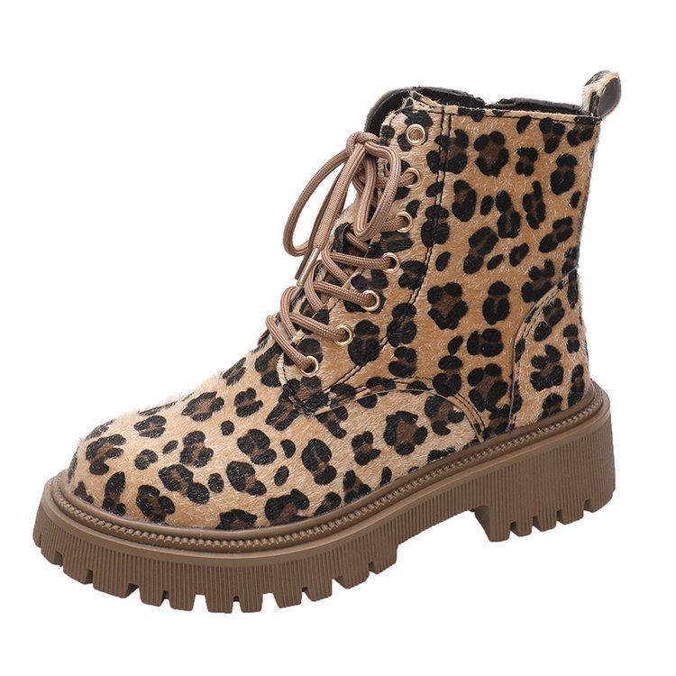 Women's Winter Lace-Up Ankle Boots with Animal Print - Samantha
