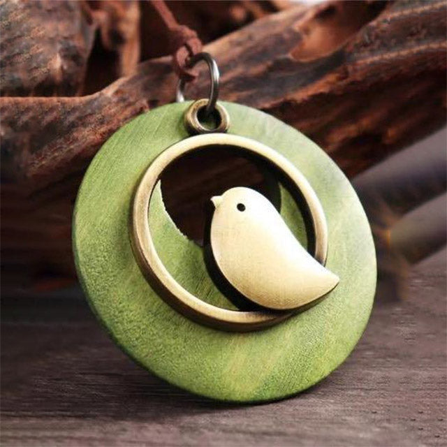 Wooden Bird Necklace, view 3 - Elena Harper