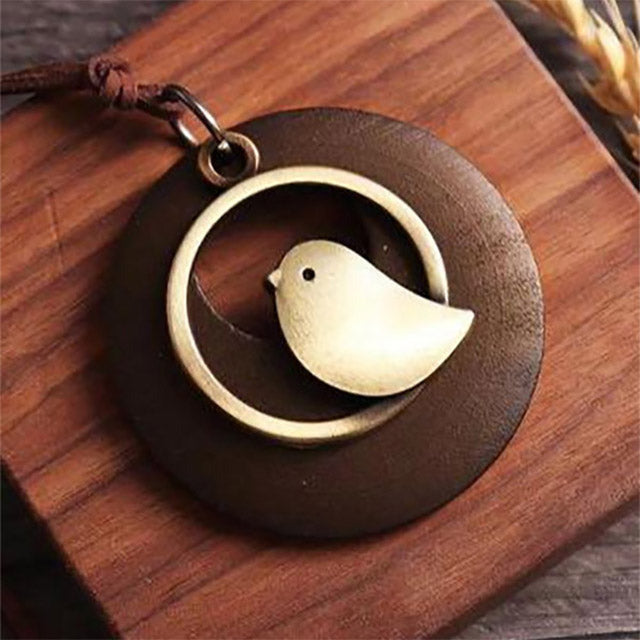 Wooden Bird Necklace, view 2 - Elena Harper
