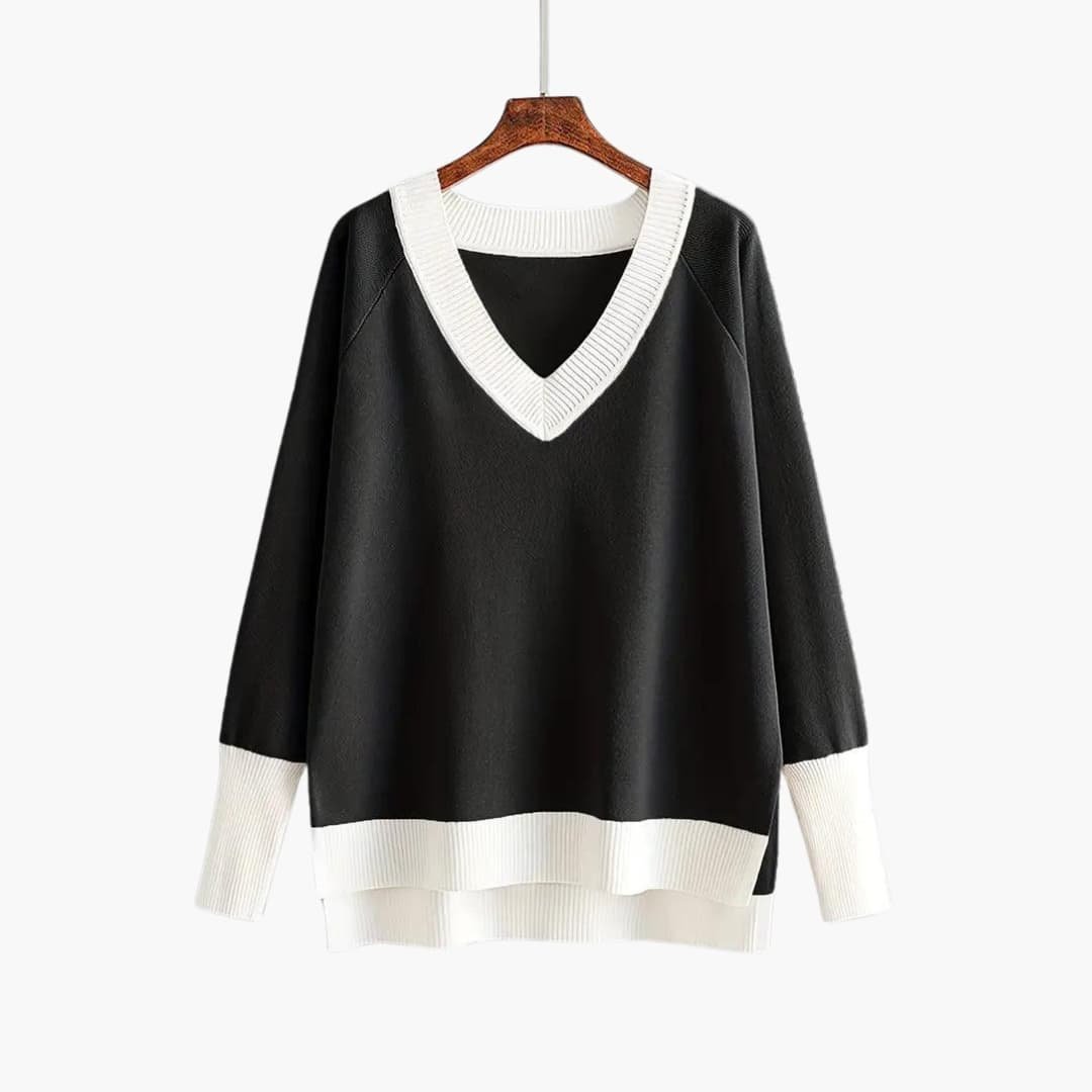 Nora | Modern V-Neck Knit Set with Wide Pants