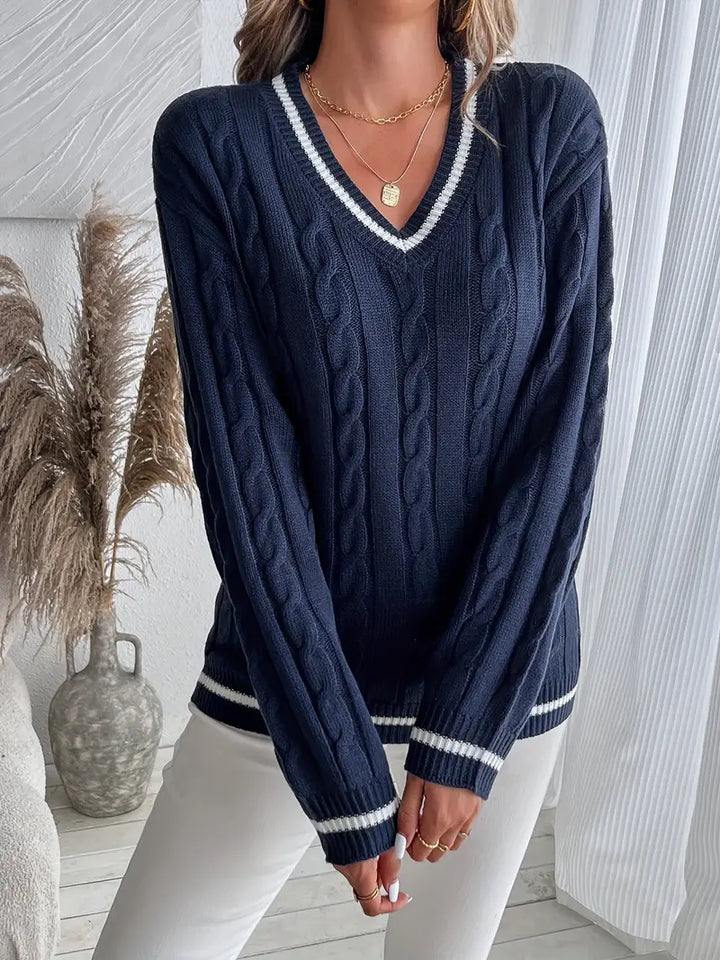 Emily Classic V-neck Knit Sweater - Elena Harper