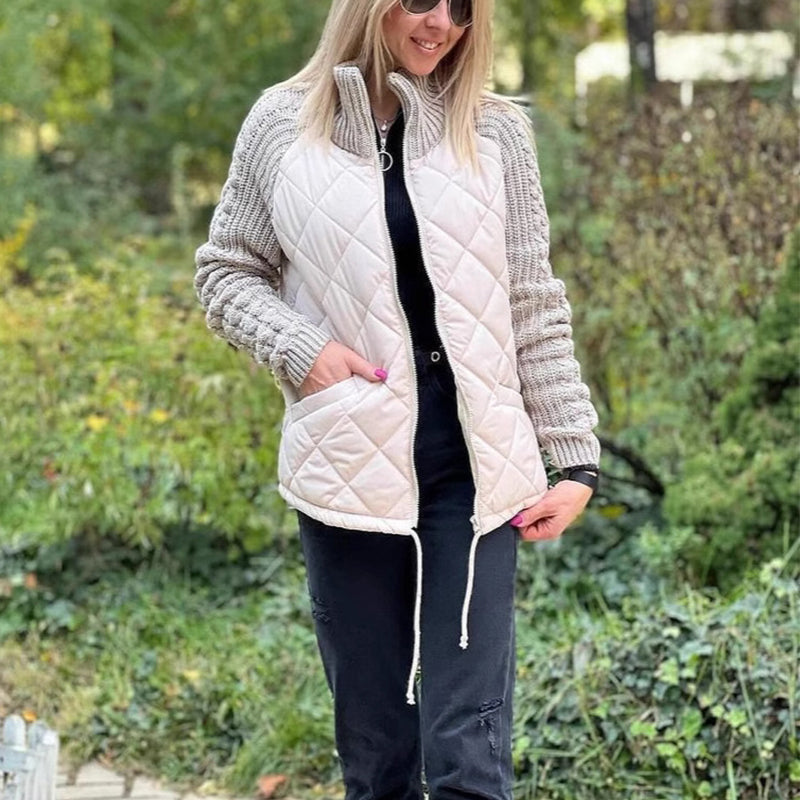 Women’s Padded Jacket with High Collar – Warm Zip-Up Knit Down Jacket