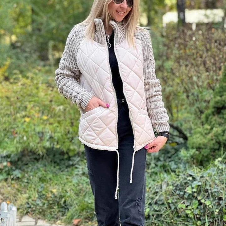 Women’s Padded Jacket with High Collar – Warm Zip-Up Knit Down Jacket