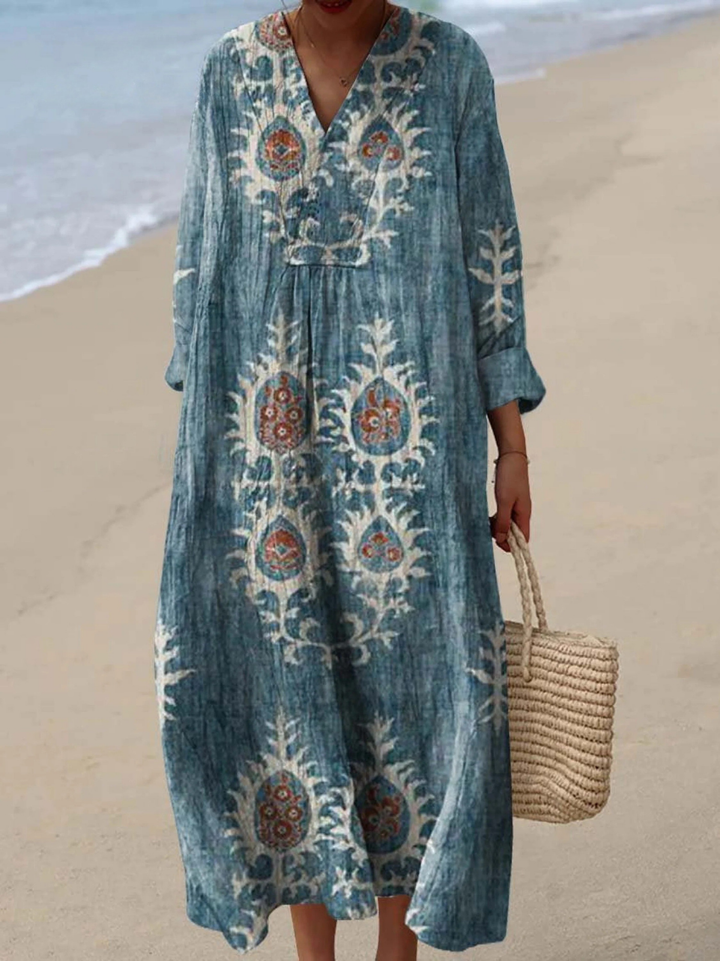 Vintage Ethnic Floral Art Print Dress, view 4 - Elena Harper