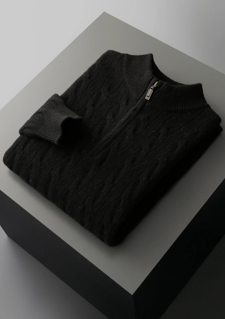 Emma & Rose wool cable knit half-zip sweater — premium knitwear