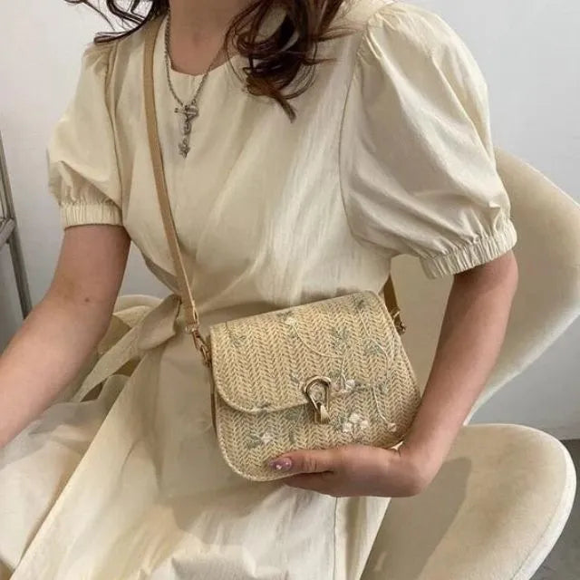 Shoulder Bag Liana Embroidered Straw Perfect for Sunny Days - Elena Harper