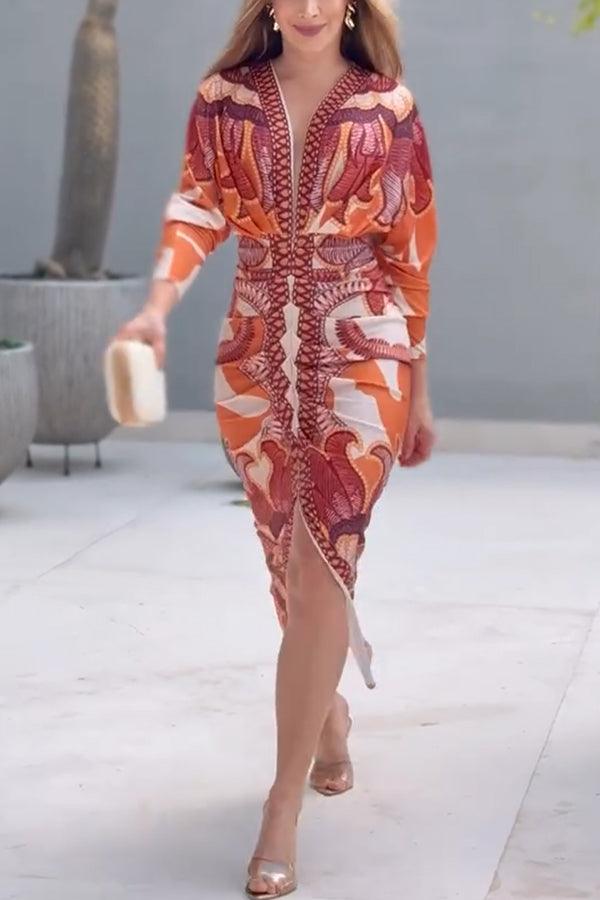 Eva Midi Dolman Dress with Unique Print Sun Escape, view 5 - Elena Harper