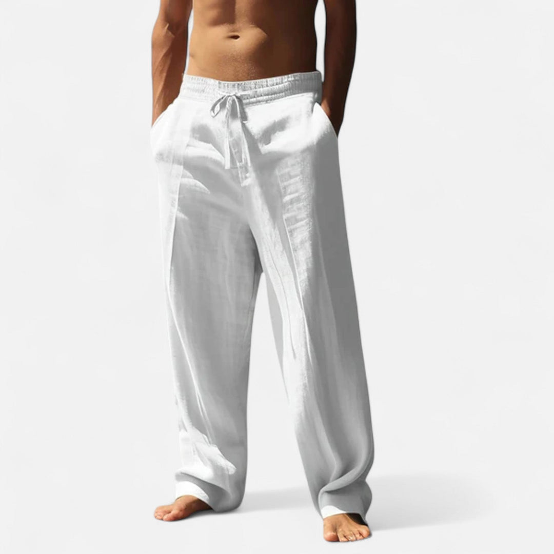 Relaxed Drawstring Wide-Leg Linen Trousers