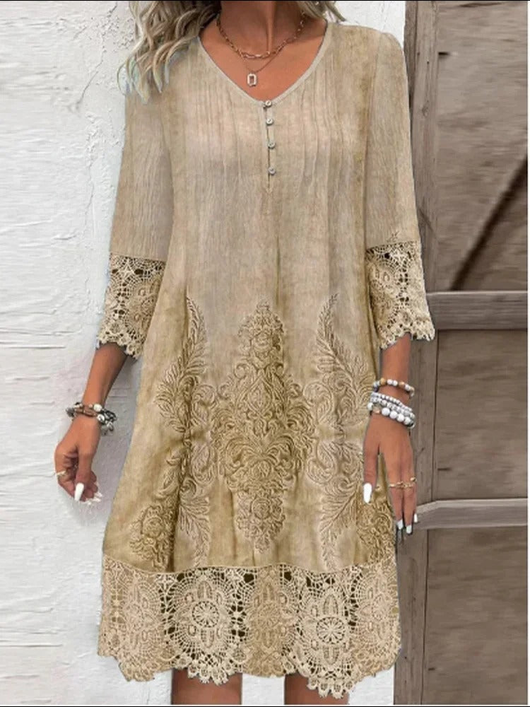 Nora | Women's Boho Floral Tunic Dress with Lace Sleeves