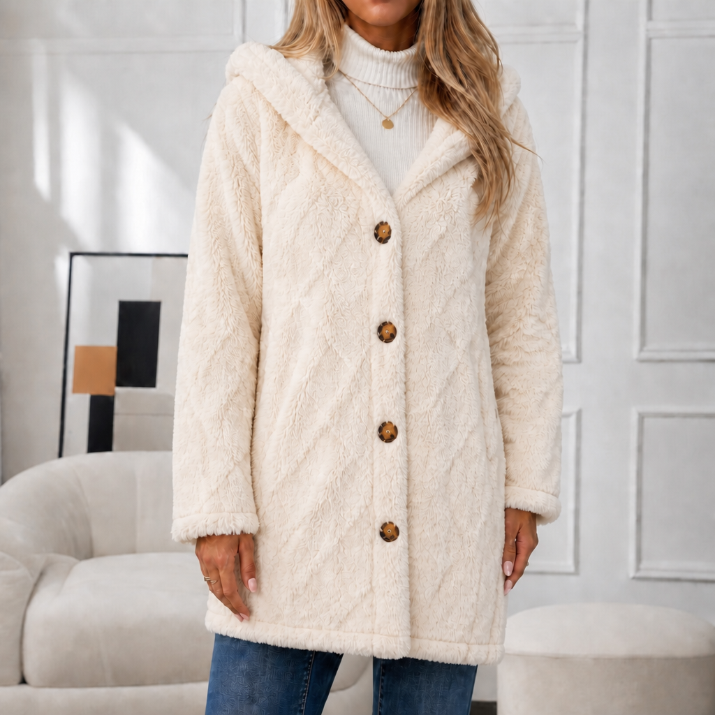 Amelia Plush Sherpa Jacket with Elegant Diamond Pattern - Elena Harper