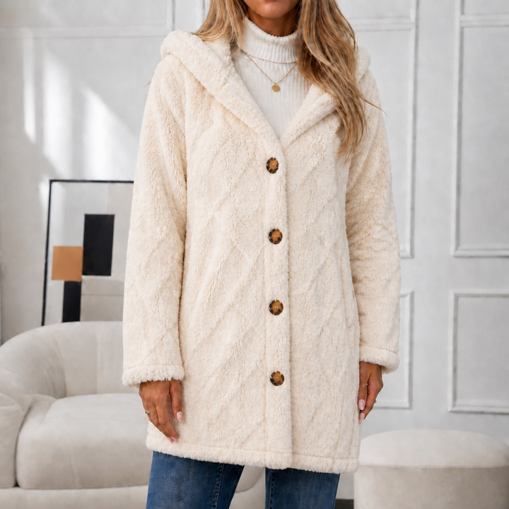 Amelia Plush Sherpa Jacket with Elegant Diamond Pattern - Elena Harper
