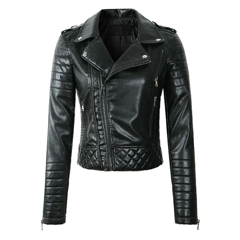 Women's Biker Jacket with Quilted Panels