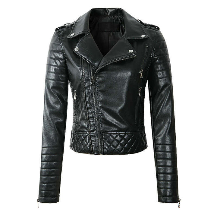 Women's Biker Jacket with Quilted Panels