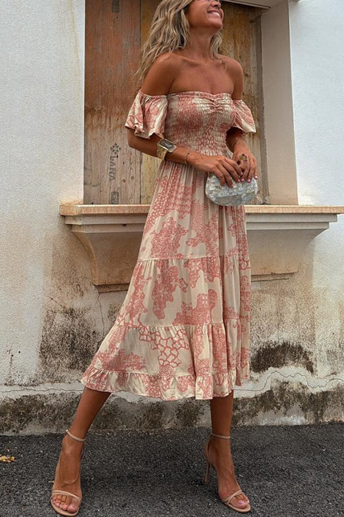 Vee™ | Off-Shoulder Smocked Midi Dress