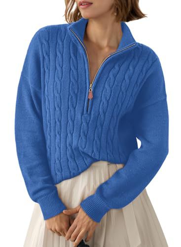 Women's Half-Zip Sweater with High Collar - Retro and Comfortable