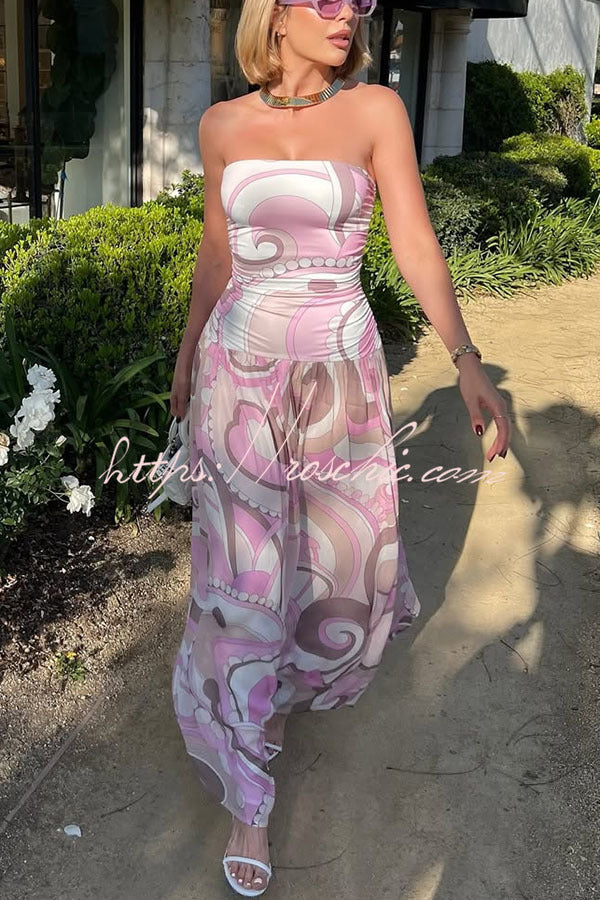 Gorgeous Pastels Unique Print Off Shoulder Low Rise Loose Maxi Dress