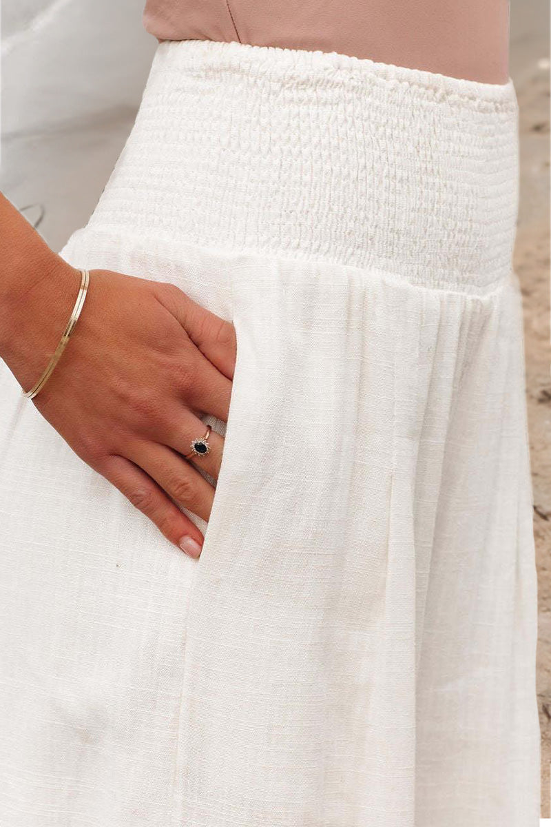 Pam | High-Waisted Smocked Waist Trousers - Lightweight & Flowing Fit
