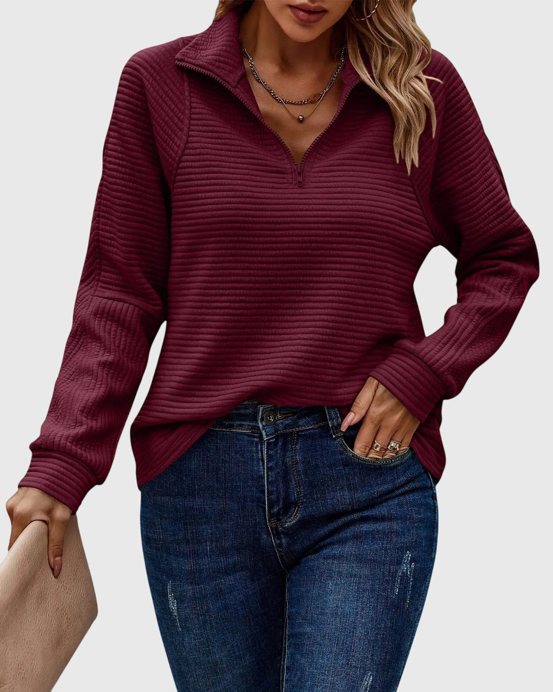 Emma & Rose knit zip-up sweater — women's winter knitwear