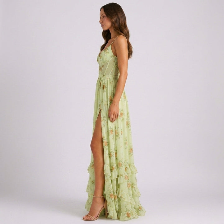 Blue Floral Corset Maxi Dress Wedding Guest