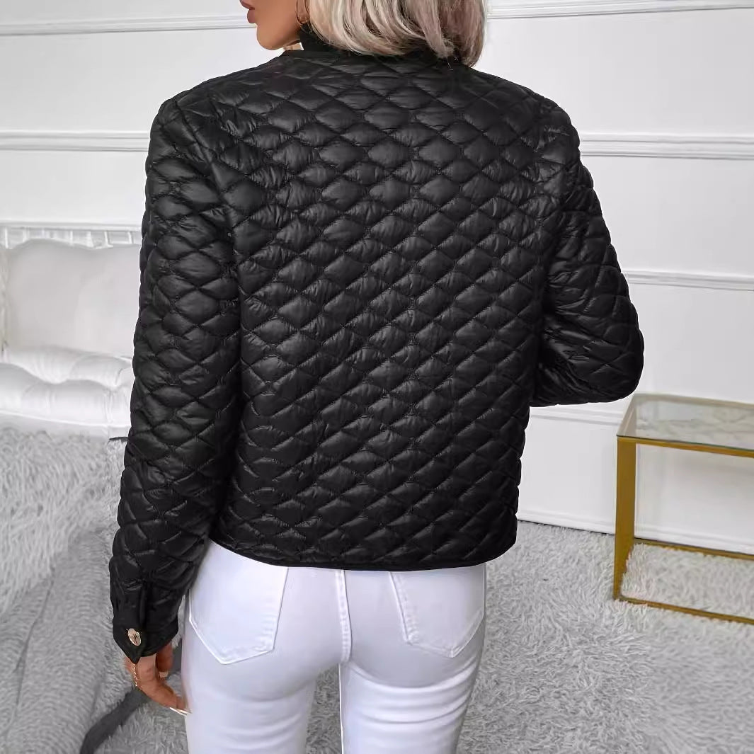 Women's Quilted Jacket with Diamond Pattern - Warm and Refined