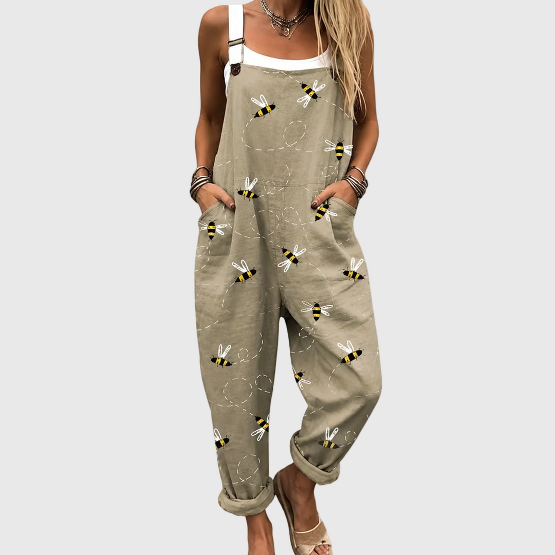 Women's Relaxed Overalls with Delicate Bee Design
