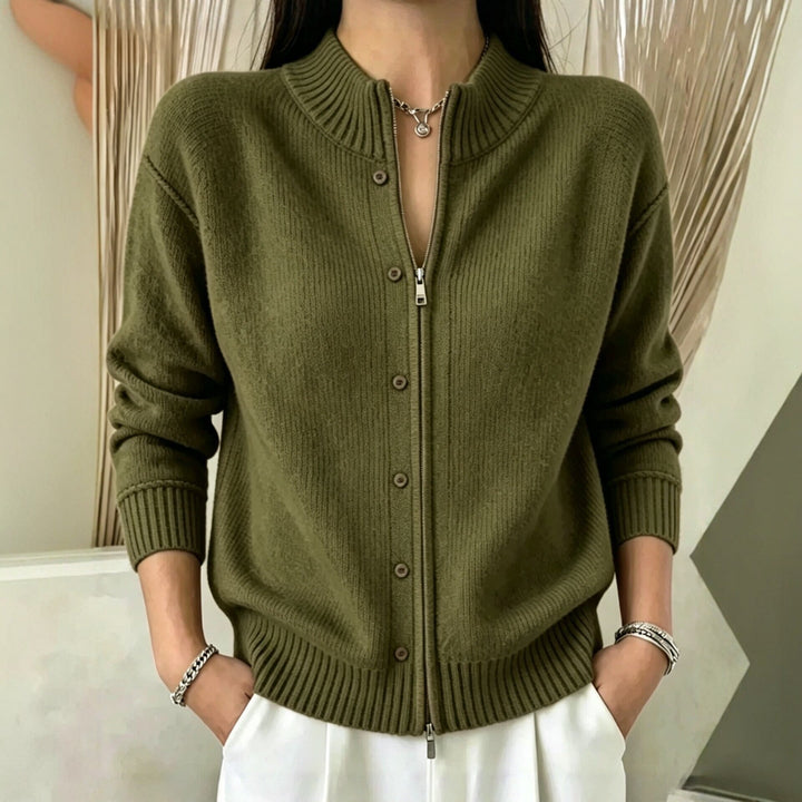 Women's Zip Sweater with Round Neck Soft and Practical, view 2 - Elena Harper