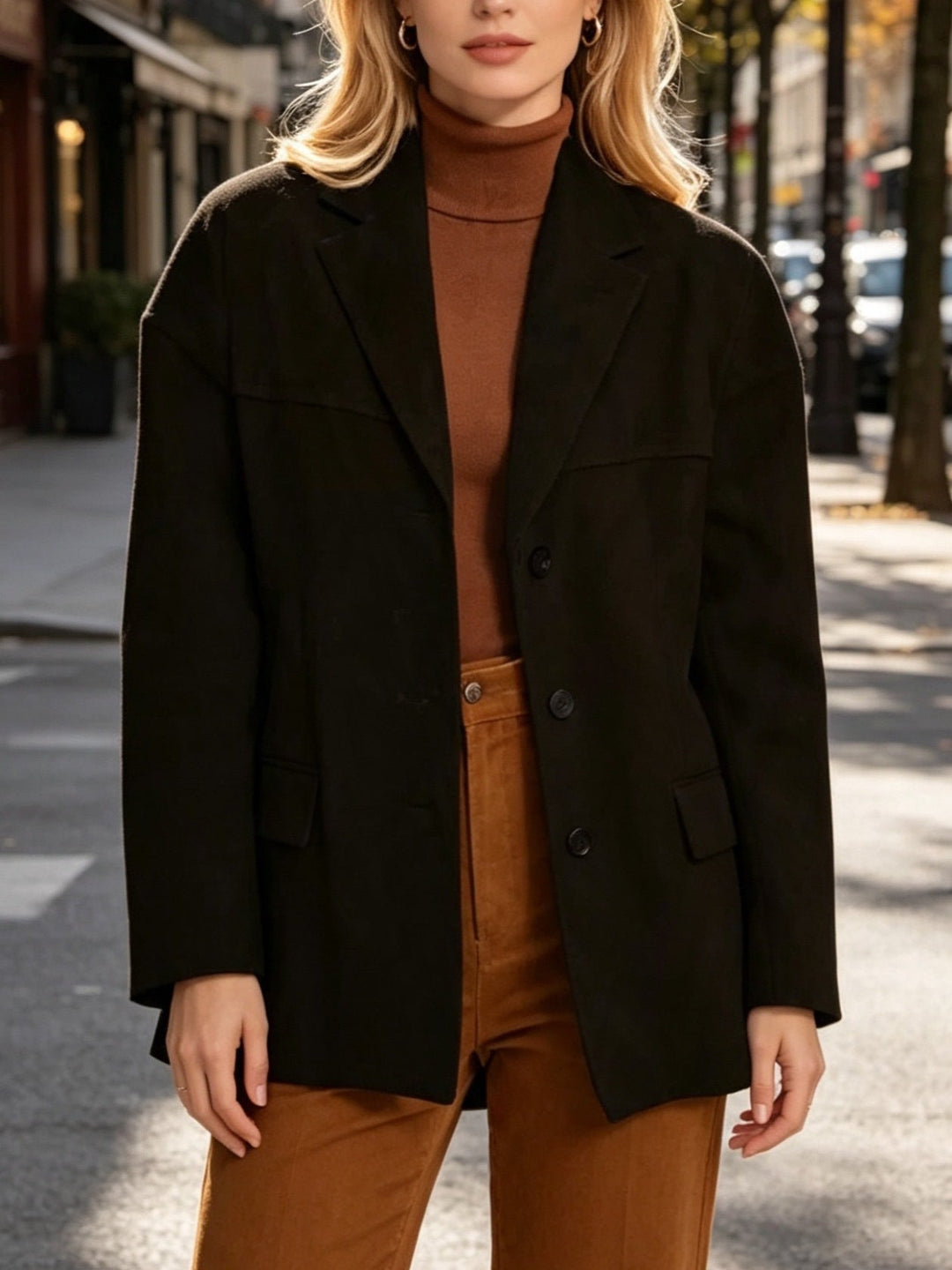 Retro Women's Coat with Pockets - Loose and Elegant