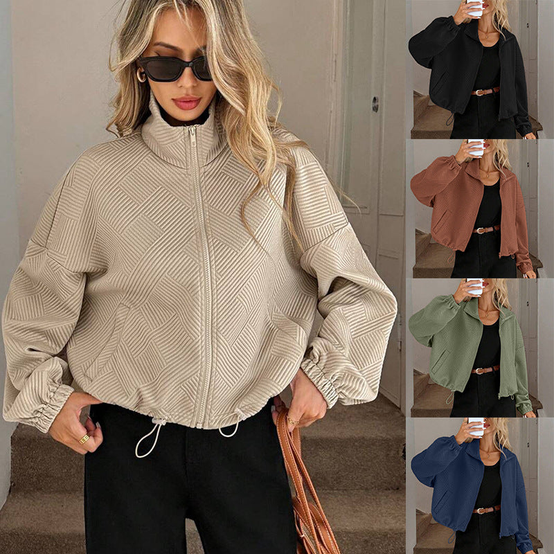 Women's Baseball Jacket with High Collar - Sporty and Practical