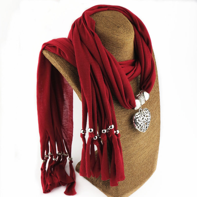 Scarf with Vintage Heart Pendant