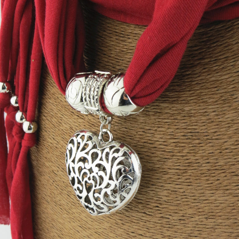 Scarf with Vintage Heart Pendant