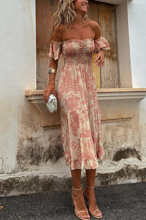 Vee™ | Off-Shoulder Smocked Midi Dress