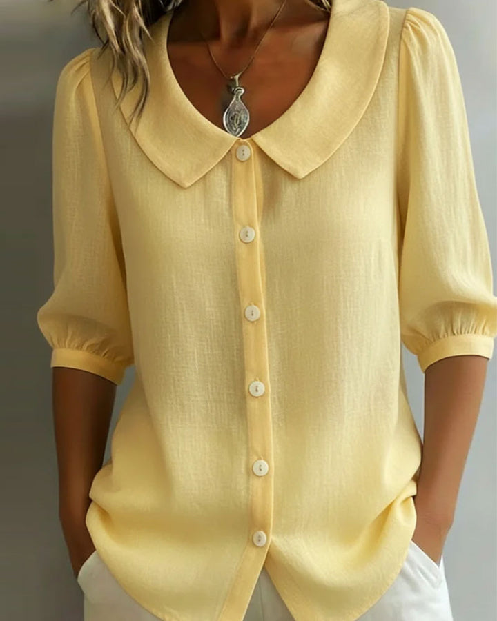 Women's Cotton Blouse with Peter Pan Collar and 3/4 Sleeves - Chic