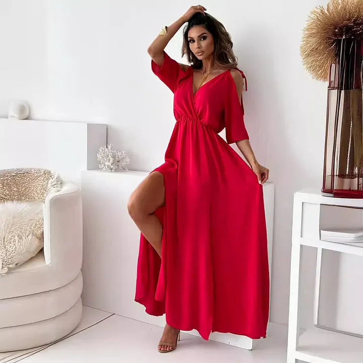 Lene Off-the-Shoulder Dress with Slit, view 6 - Elena Harper