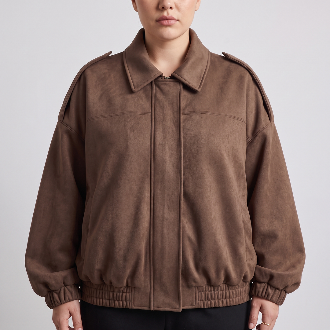 Mila | Elegant Cropped Suede Bomber Jacket with Collar