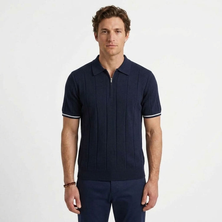 Contrast Trim Zipped Polo, view 2 - Elena Harper