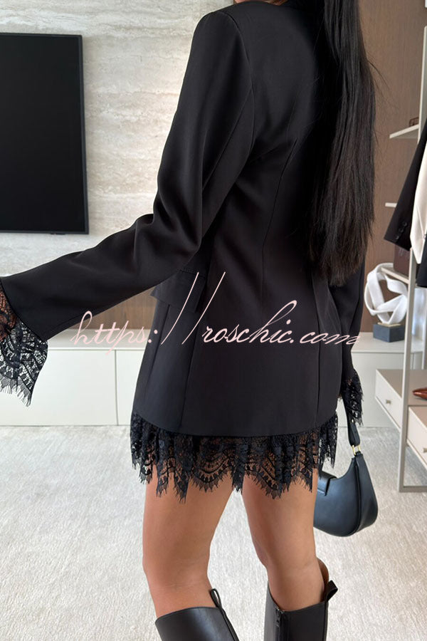 Danora Lace Trim Single-button Long Sleeve Lapel Blazer Mini Dress
