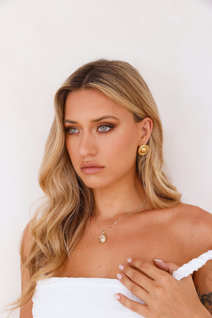 18k Gold Plated Classy Couture Earrings Gold, view 3 - Elena Harper