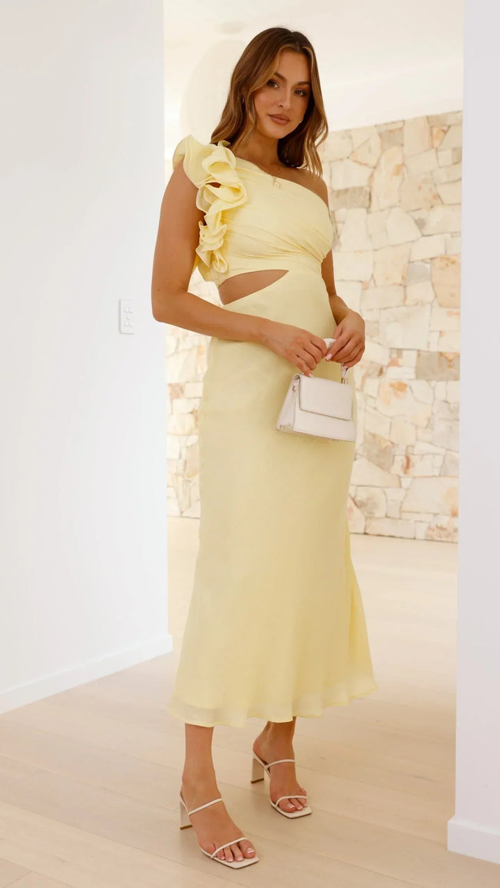 Women's Elegant One-Shoulder Cutout Maxi Dress