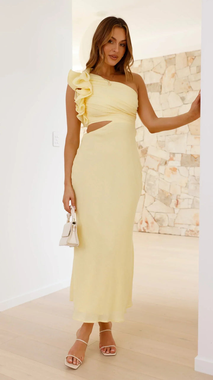 Women's Elegant One-Shoulder Cutout Maxi Dress