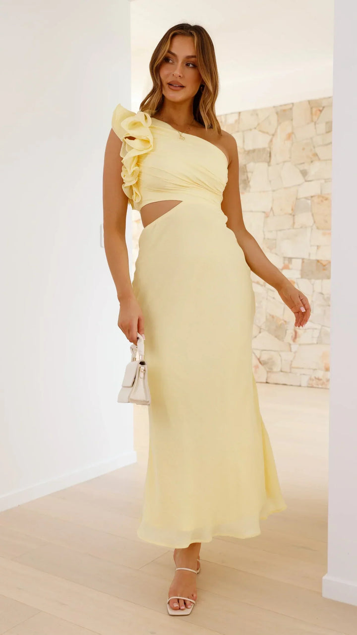 Women's Elegant One-Shoulder Cutout Maxi Dress