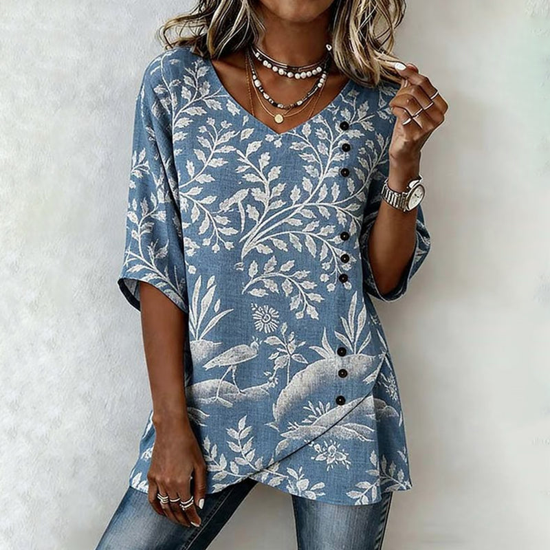 Vintage Leaf Print Blouse