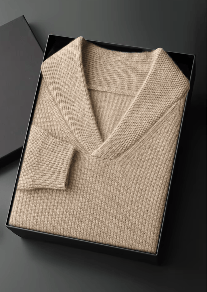 Emma & Rose ribbed cashmere V-neck sweater — premium winter knitwear