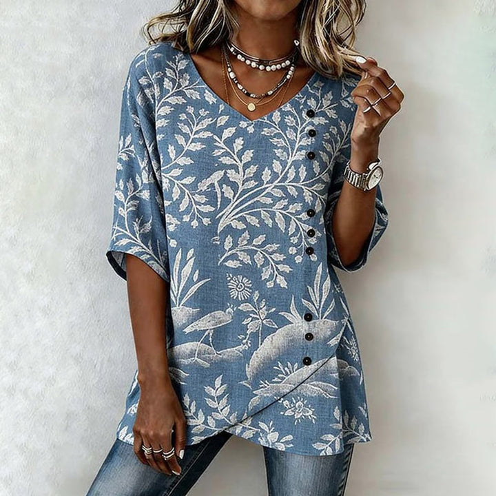 Vintage Leaf Print Blouse